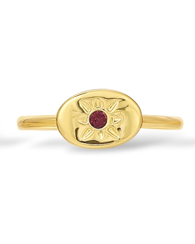 Birthstone Rings for Women - 14K Gold Plated Signet Ring with Unique Starburst Pattern - Fully Adjustable Birthstone Rings ma...