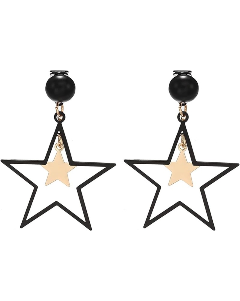 Trendy Star Clip on Earrings for Women Gold Silver Black Star Drop Earrings Double Star Non Piercing Ear Clip Birthday Party ...