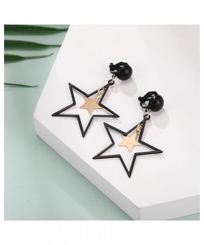 Trendy Star Clip on Earrings for Women Gold Silver Black Star Drop Earrings Double Star Non Piercing Ear Clip Birthday Party ...