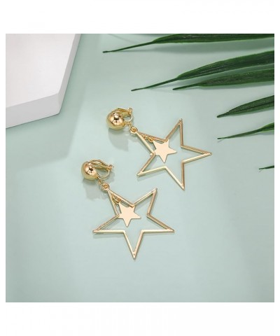 Trendy Star Clip on Earrings for Women Gold Silver Black Star Drop Earrings Double Star Non Piercing Ear Clip Birthday Party ...