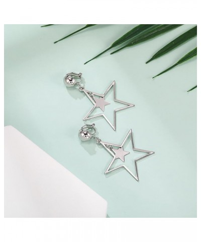 Trendy Star Clip on Earrings for Women Gold Silver Black Star Drop Earrings Double Star Non Piercing Ear Clip Birthday Party ...