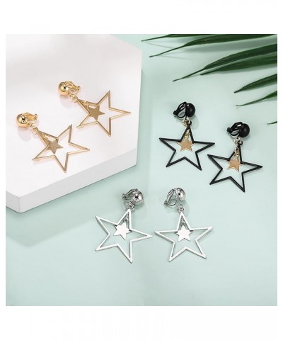 Trendy Star Clip on Earrings for Women Gold Silver Black Star Drop Earrings Double Star Non Piercing Ear Clip Birthday Party ...