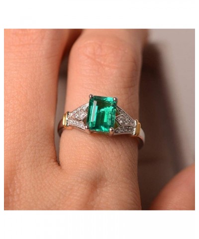 Elegant Women 14k White Gold Filled Sterling Silver Square Cut Emerald Gemstone Birthstone CZ Crystal Wedding Bridal Band Rin...