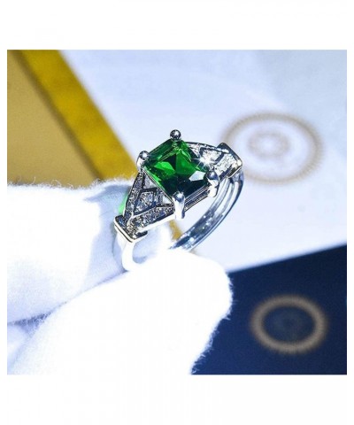 Elegant Women 14k White Gold Filled Sterling Silver Square Cut Emerald Gemstone Birthstone CZ Crystal Wedding Bridal Band Rin...