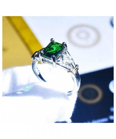 Elegant Women 14k White Gold Filled Sterling Silver Square Cut Emerald Gemstone Birthstone CZ Crystal Wedding Bridal Band Rin...