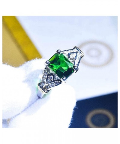 Elegant Women 14k White Gold Filled Sterling Silver Square Cut Emerald Gemstone Birthstone CZ Crystal Wedding Bridal Band Rin...