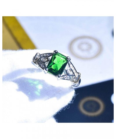 Elegant Women 14k White Gold Filled Sterling Silver Square Cut Emerald Gemstone Birthstone CZ Crystal Wedding Bridal Band Rin...