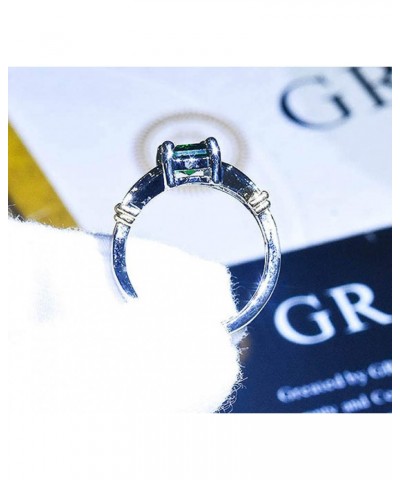 Elegant Women 14k White Gold Filled Sterling Silver Square Cut Emerald Gemstone Birthstone CZ Crystal Wedding Bridal Band Rin...