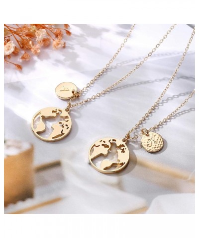 Graduation Gifts for Her, 14K Gold Plated Graduation Necklace Disc Double Side Engraved Hammered Initial Necklace Earth World...