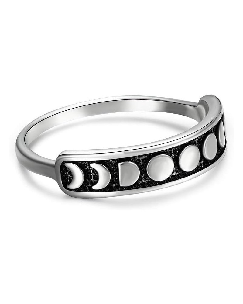 Sterling Silver Rings for Women Vintage Moon Phase Ring S925 Stacking Statement Band Minimalist Finger Ring 10 sterling silve...