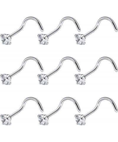 18G 20G 22G Hypoallergenic Silver Nose Rings Studs 316L Surgical Steel Screw Straight L Shaped Nose Studs Shiny Cubic zirconi...