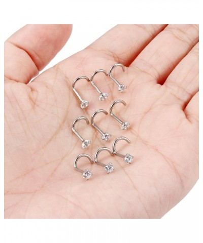 18G 20G 22G Hypoallergenic Silver Nose Rings Studs 316L Surgical Steel Screw Straight L Shaped Nose Studs Shiny Cubic zirconi...