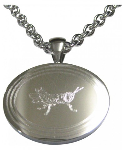 Silver Toned Etched Oval Grasshopper Locust Insect Pendant Necklace $22.39 Necklaces