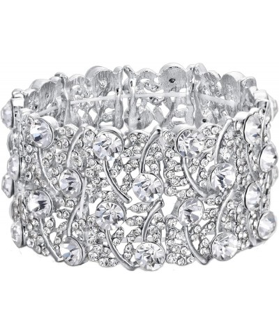 Women's Wedding Bridal Crystal Cluster Tennis Stretch Bracelet Silver-Tone $10.34 Bracelets