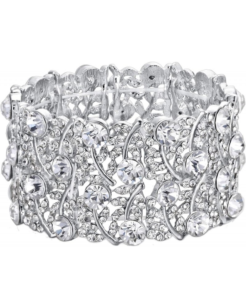 Women's Wedding Bridal Crystal Cluster Tennis Stretch Bracelet Silver-Tone $10.34 Bracelets