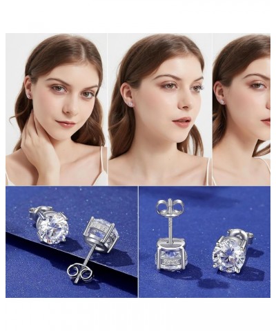 Rhodium Plated 925 Sterling Silver Round Brilliant Cut & Princess Cut Cubic Zirconia Stud Earrings for Women Men Hypoallergen...