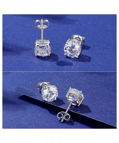 Rhodium Plated 925 Sterling Silver Round Brilliant Cut & Princess Cut Cubic Zirconia Stud Earrings for Women Men Hypoallergen...