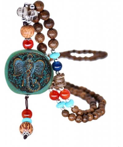 Vintage Long Necklace Handmade Turquoise Wood Beads Necklace for Women Fashion Jewelry Elephant pendant $10.00 Necklaces