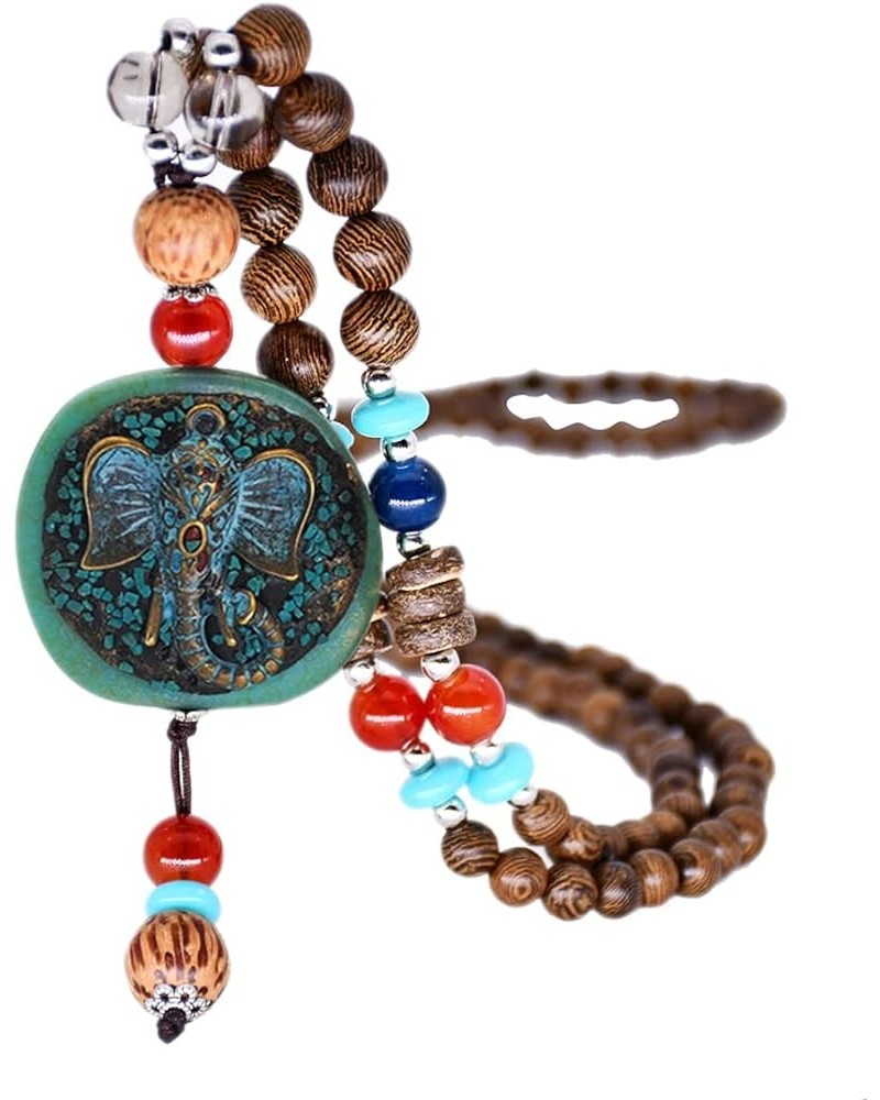 Vintage Long Necklace Handmade Turquoise Wood Beads Necklace for Women Fashion Jewelry Elephant pendant $10.00 Necklaces