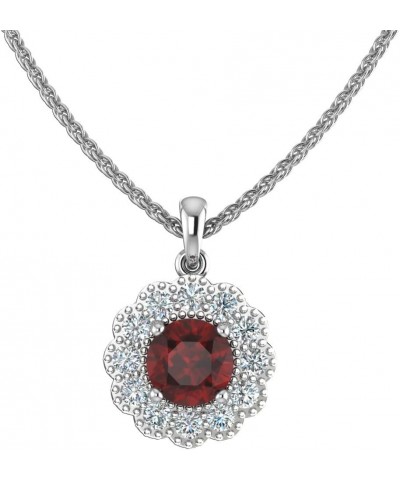 Women 925 Sterling Silver Sparkling Flower Gem Pendant Necklace 18.0 Inches Garnet $20.27 Necklaces