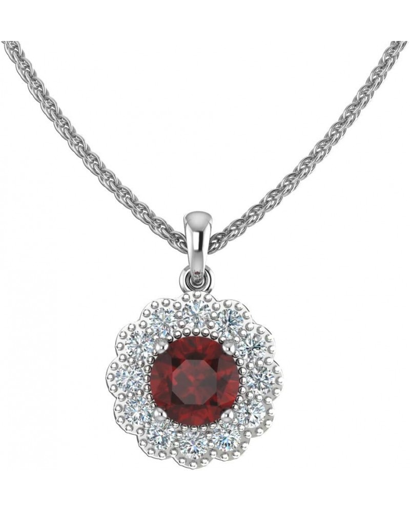 Women 925 Sterling Silver Sparkling Flower Gem Pendant Necklace 18.0 Inches Garnet $20.27 Necklaces