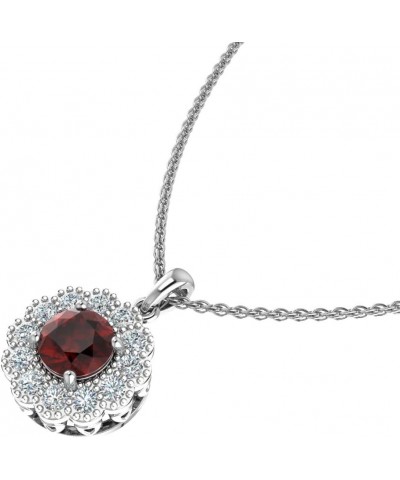 Women 925 Sterling Silver Sparkling Flower Gem Pendant Necklace 18.0 Inches Garnet $20.27 Necklaces