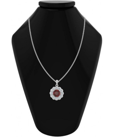 Women 925 Sterling Silver Sparkling Flower Gem Pendant Necklace 18.0 Inches Garnet $20.27 Necklaces