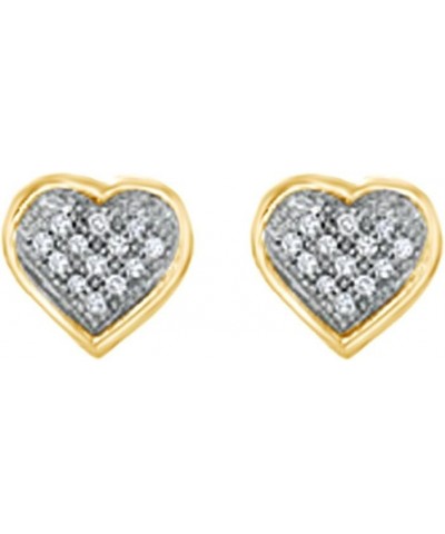 Natural Diamond Accent Pave Heart 14K Solid Gold Stud Earrings Yellow Gold $53.82 Earrings