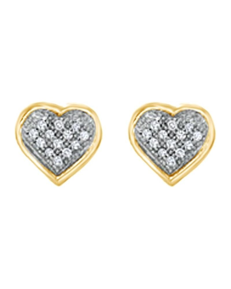 Natural Diamond Accent Pave Heart 14K Solid Gold Stud Earrings Yellow Gold $53.82 Earrings