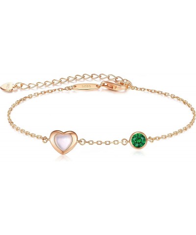 Love Heart Bracelet for Women 925 Sterling Silver Birthstone Charm Link Bracelet with Mother of Pearl Cubic Zirconia Annivers...