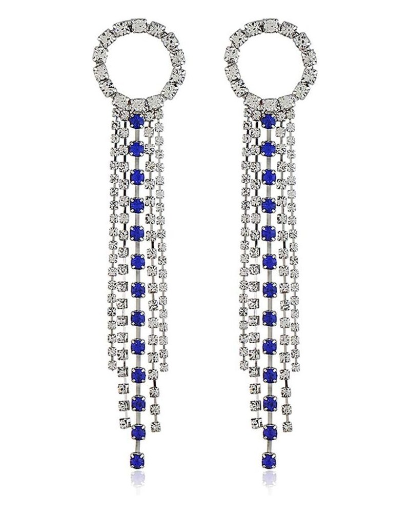 Fashion Tassel Long Earrings Shiny Rhinestone Drop Dangle Earring Women Mom Jewelry Gift Silver+Blue $5.03 Earrings