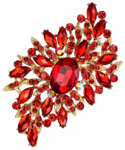 Women 's Elegant Stunning Crystal Rhinestone Marquise Oval Leaf Bouquet Brooch Pin for Party Prom Ruby Color Gold-Tone $10.44...