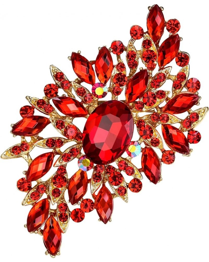 Women 's Elegant Stunning Crystal Rhinestone Marquise Oval Leaf Bouquet Brooch Pin for Party Prom Ruby Color Gold-Tone $10.44...