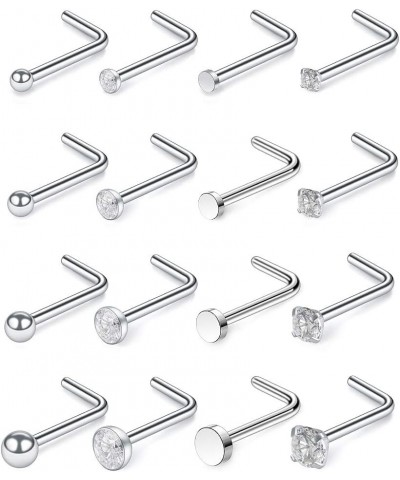 18G Stainless Steel L-Shaped Nose Stud Rings Tragus Lip Hoop Piercing Jewelry 1.5-3mm Clear CZ 8-30PCS 16PCS - Silver $7.94 B...