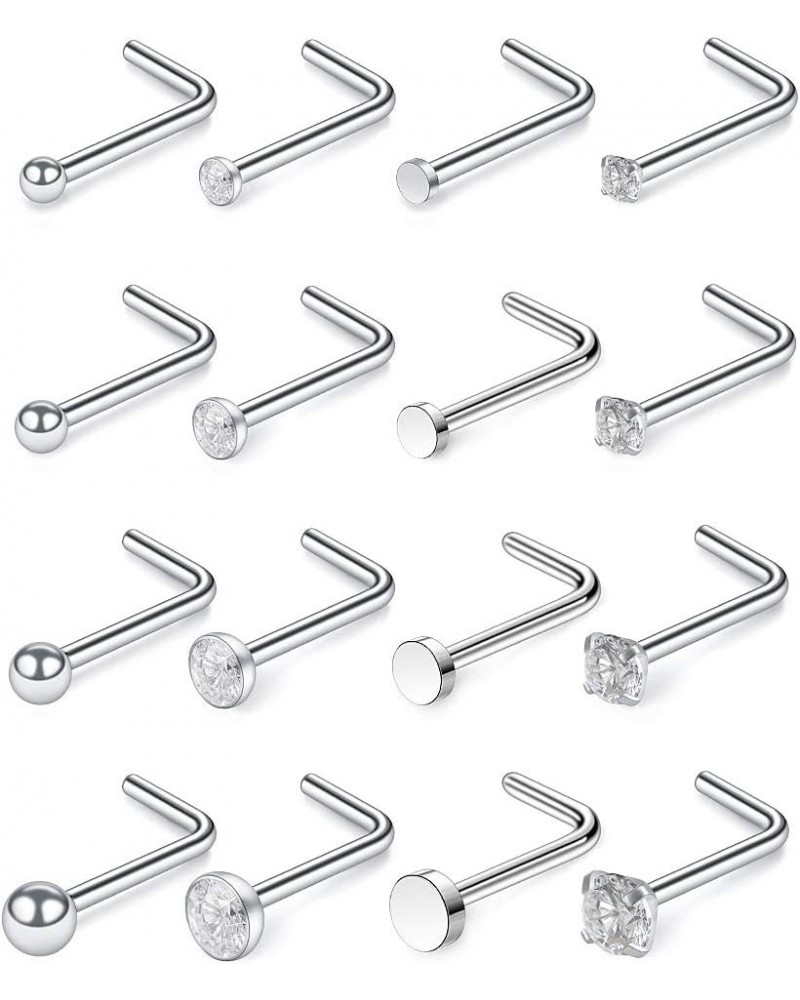 18G Stainless Steel L-Shaped Nose Stud Rings Tragus Lip Hoop Piercing Jewelry 1.5-3mm Clear CZ 8-30PCS 16PCS - Silver $7.94 B...