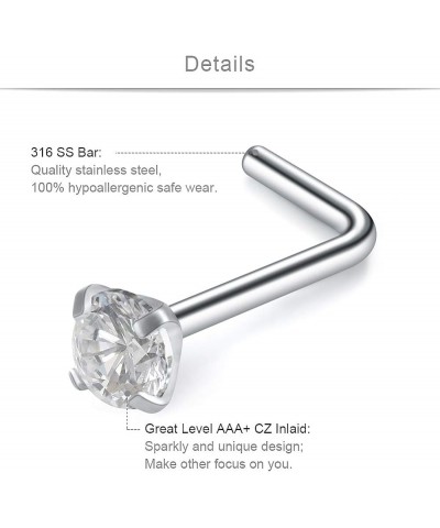 18G Stainless Steel L-Shaped Nose Stud Rings Tragus Lip Hoop Piercing Jewelry 1.5-3mm Clear CZ 8-30PCS 16PCS - Silver $7.94 B...