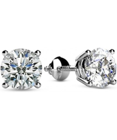 1/4-2 Carat Total Weight Round Diamond Stud Earrings 4 Prong Screw Back (F-G Color SI2-I1 Clarity) 1.0 Carat Platinum $1.00 E...