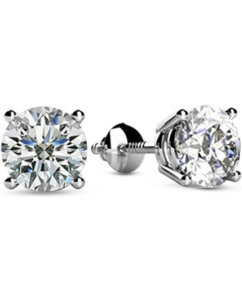 1/4-2 Carat Total Weight Round Diamond Stud Earrings 4 Prong Screw Back (F-G Color SI2-I1 Clarity) 1.0 Carat Platinum $1.00 E...