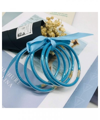 Glitter Jelly Bangles Bracelets Set for Women Glitter Filled Jelly Silicone Bracelets for Girls Light blue $8.50 Bracelets