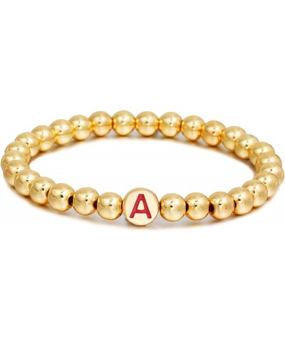 Letter Beaded Bracelets Initial Bracelets 14K Gold Plated Stretch Bracelets for Women Jewelry A $6.96 Bracelets