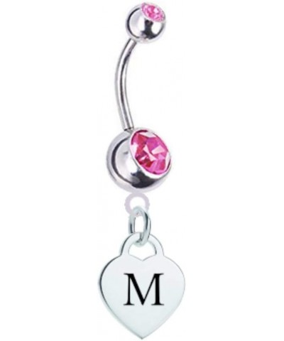 Letter M Silver Heart with Pink CZ Crystal Silver Belly Button Ring $11.87 Body Jewelry