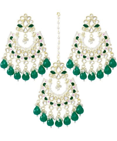 Bollywood Ethnic Maang Tikka Earrings Set Indian Fashion Jewelry For Women Green 7 $15.68 Jewelry Sets