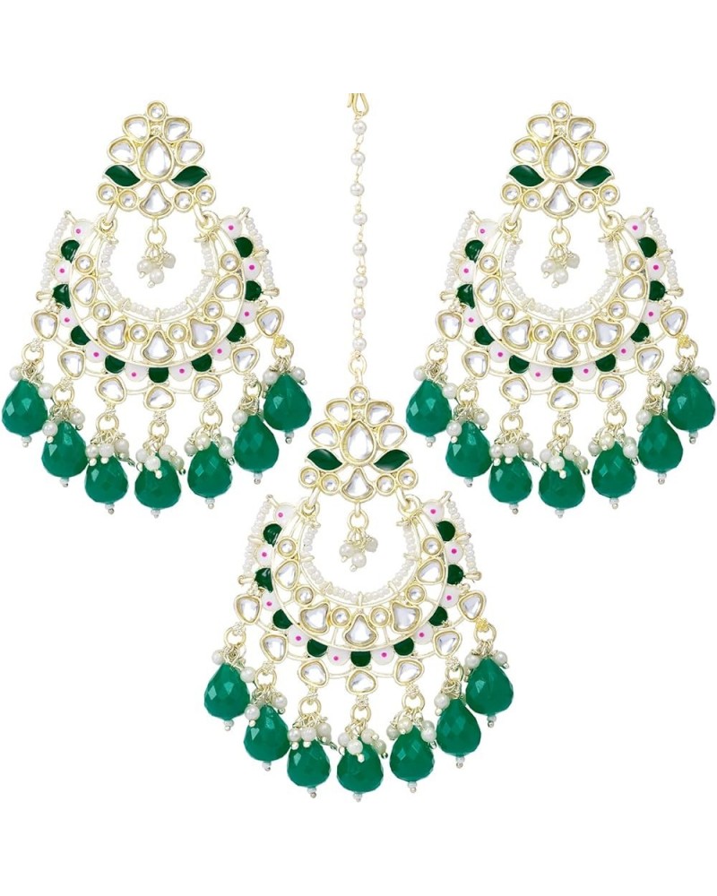 Bollywood Ethnic Maang Tikka Earrings Set Indian Fashion Jewelry For Women Green 7 $15.68 Jewelry Sets