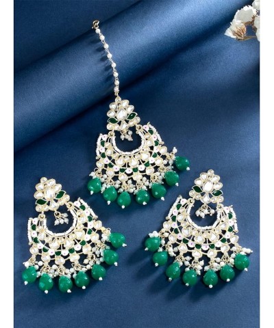 Bollywood Ethnic Maang Tikka Earrings Set Indian Fashion Jewelry For Women Green 7 $15.68 Jewelry Sets