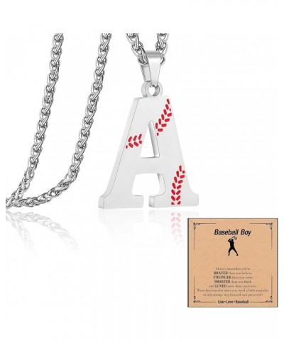 Baseball Initial Letter Necklace for Teen Boy, Stainless Steel Pendant Accessories Sport Charm Necklaces Personalized A-Z Let...