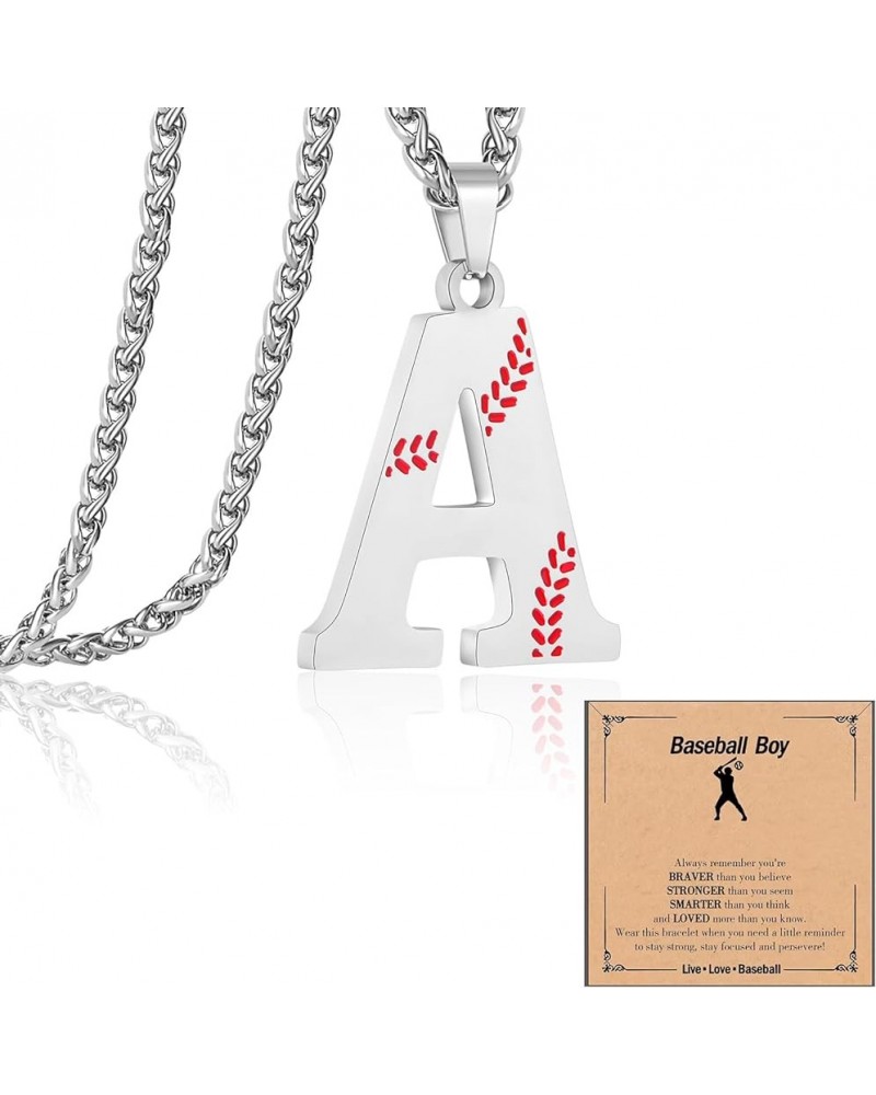 Baseball Initial Letter Necklace for Teen Boy, Stainless Steel Pendant Accessories Sport Charm Necklaces Personalized A-Z Let...