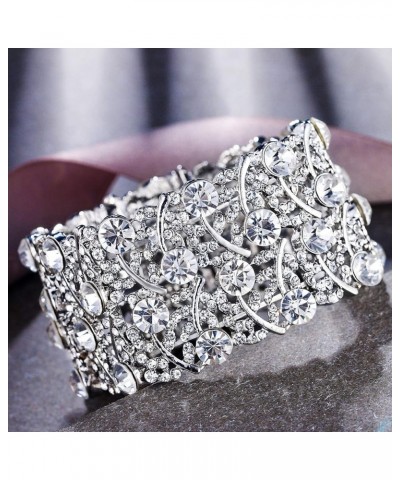 Women's Wedding Bridal Crystal Cluster Tennis Stretch Bracelet Silver-Tone $10.34 Bracelets