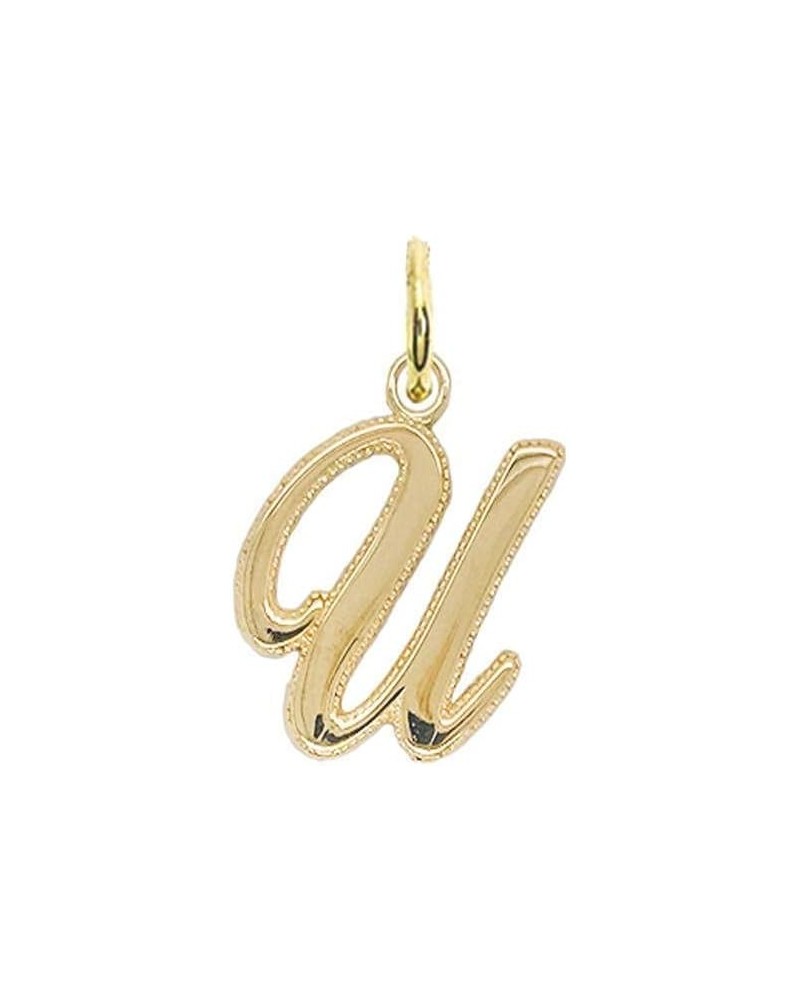 Solid 14k Gold Personalized Cursive-Style"A-Z" Initial Pendant (Size S/M/L) Small (U) Yellow Gold $66.70 Pendants