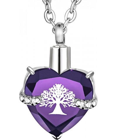 Tree of Life Birthstone Love Heart Memorial Keepsake Cremation Jewelry for Ashes Urn Pendant Necklace February $10.52 Necklaces