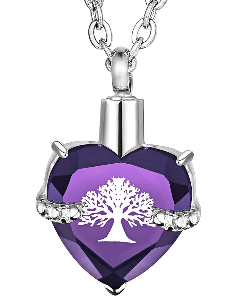 Tree of Life Birthstone Love Heart Memorial Keepsake Cremation Jewelry for Ashes Urn Pendant Necklace February $10.52 Necklaces